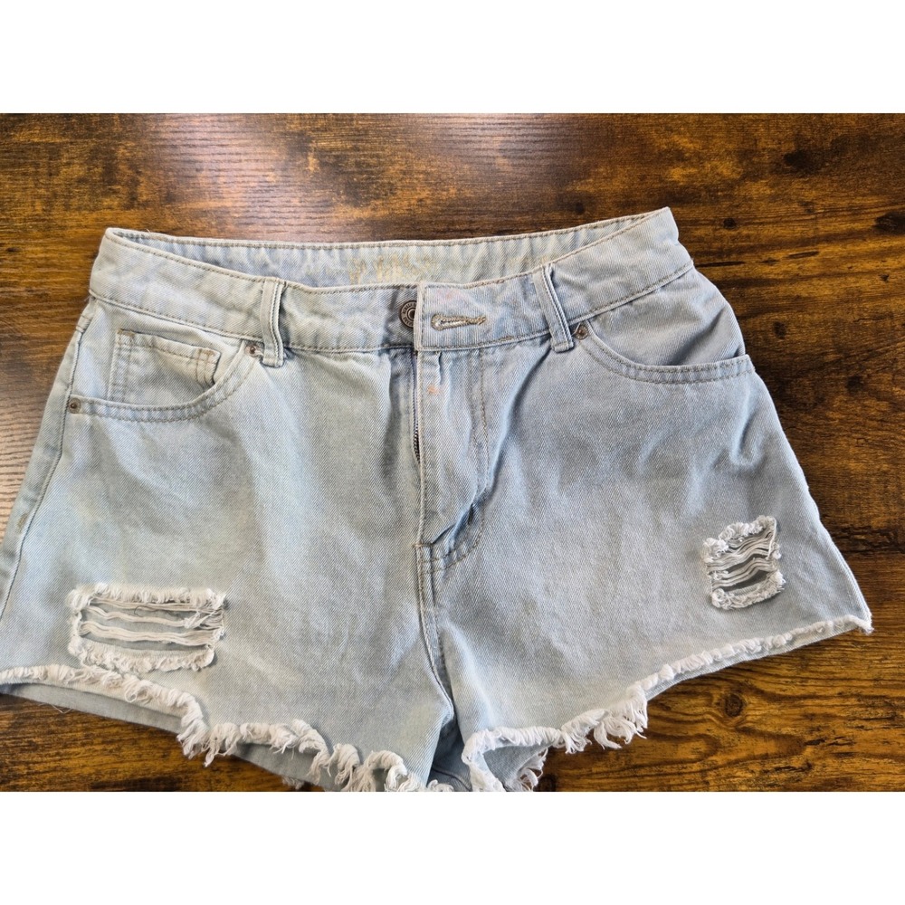 Ruggedish Light Wash Distressed Denim Cut Off Shorts Size 7 28 High Waisted